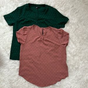 Blush and Emerald Swiss Dot tops